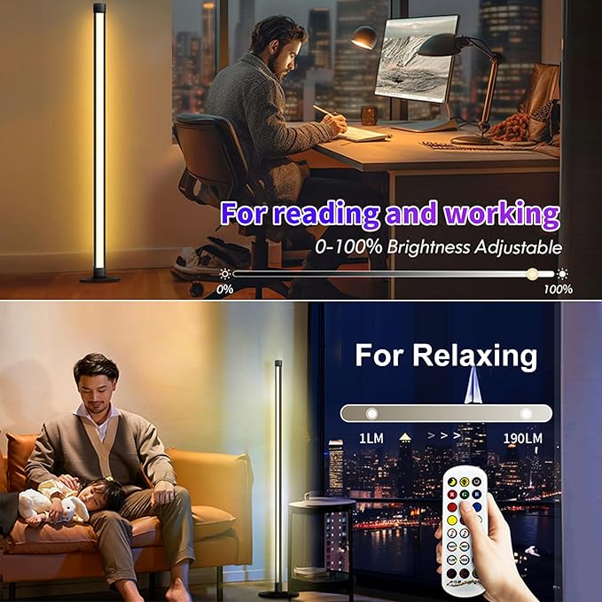 LED Floor Lamp, 63-Inch RGB Corner Light with Music Sync, Smart App Control, 16 Million Colors, Remote Control for Living Room, Bedroom, Gaming Room (1 Pack)