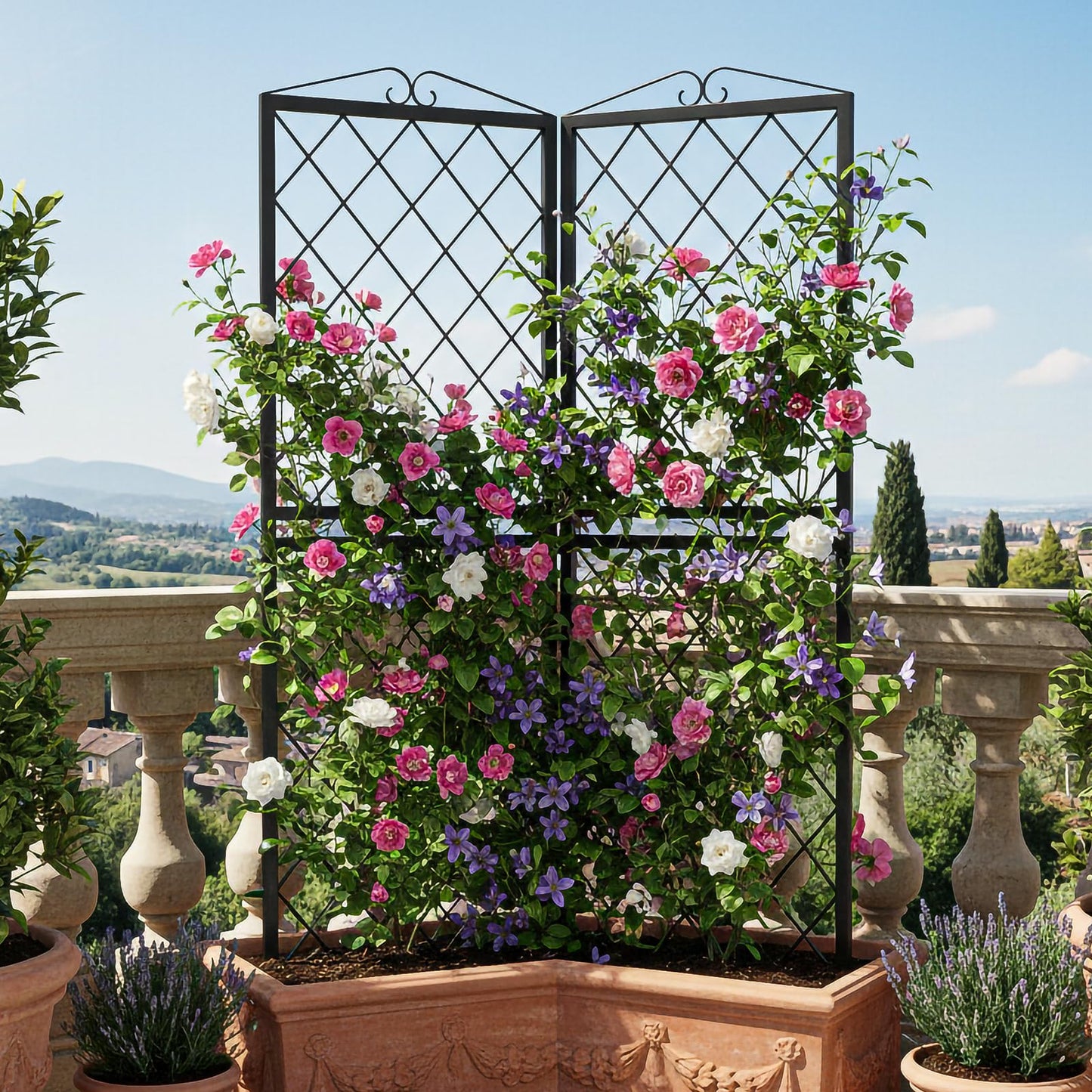 SUNYRISY 2Pack Metal Garden Trellis for Climbing Plants Outdoor, 71x20in Metal Plant Support for Flowers Tomato Cucumber Rose Vegetable Garden Courtyards Lawns Decoration