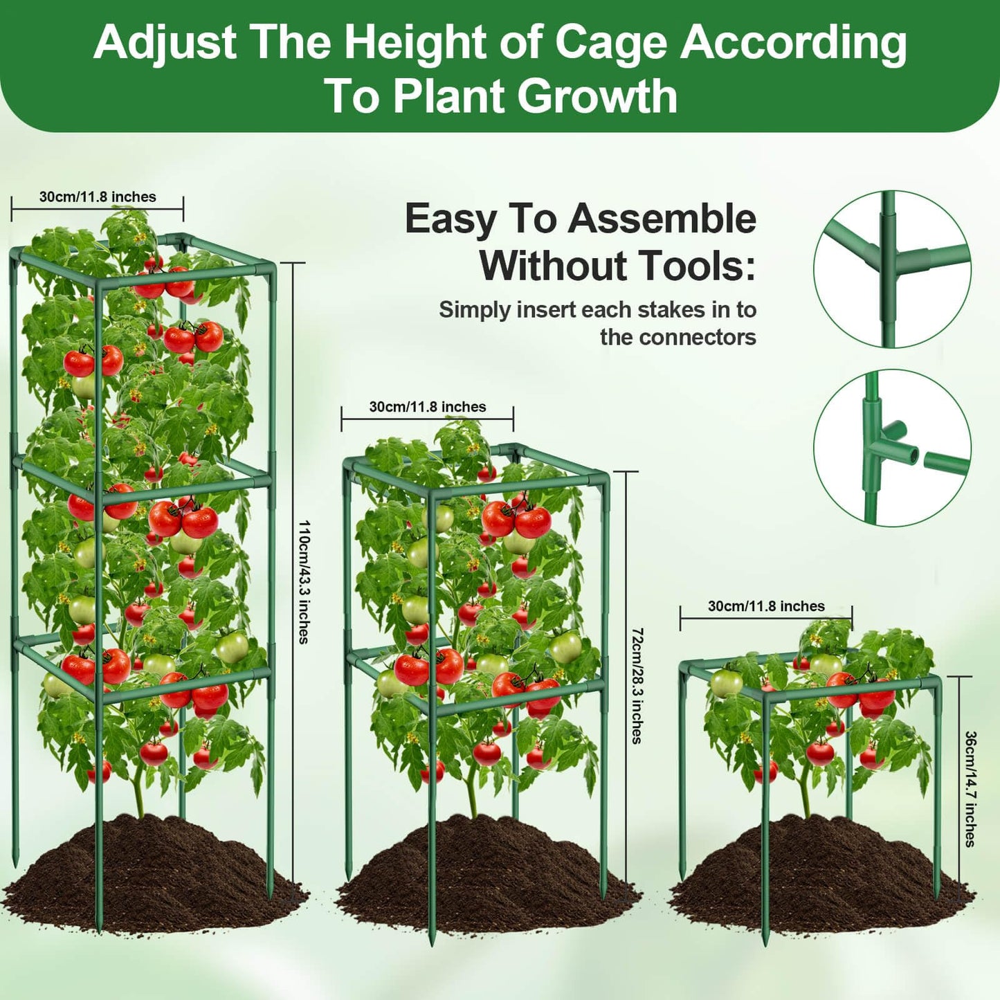 Lezmarket 3 Pack Tomato Cages for Garden, Tomato Trellis for Raised Garden Bed with Plant Clips and Twist Ties for Climbing Plants, 43 inches