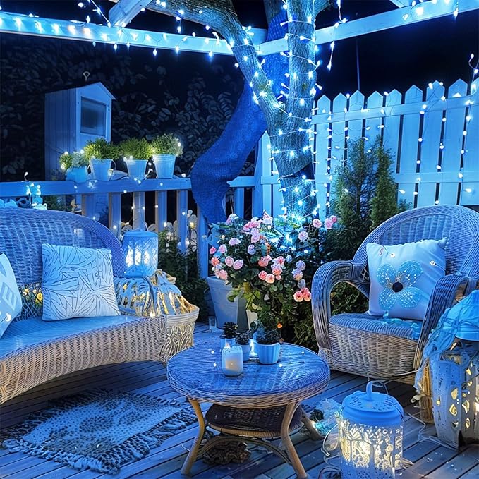 JMEXSUSS 600 Blue LED Christmas Lights Outdoor Waterproof 168ft Blue String Tree Lights Indoor Plug in 8 Modes for Bedroom Fireplace Halloween Party Xmas Christmas Decorations