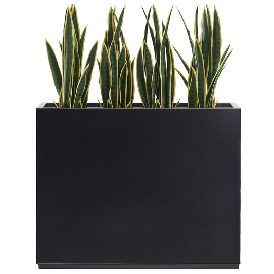 Wallowa Metallic Heavy Outdoor Planter Box, Span Planter, Pure Black with Hand Brushed Gold Rim, Long and Tall Divider Planter, No Assembly and Seamless, 38”Lx10”Wx30”H 48.8 Pounds