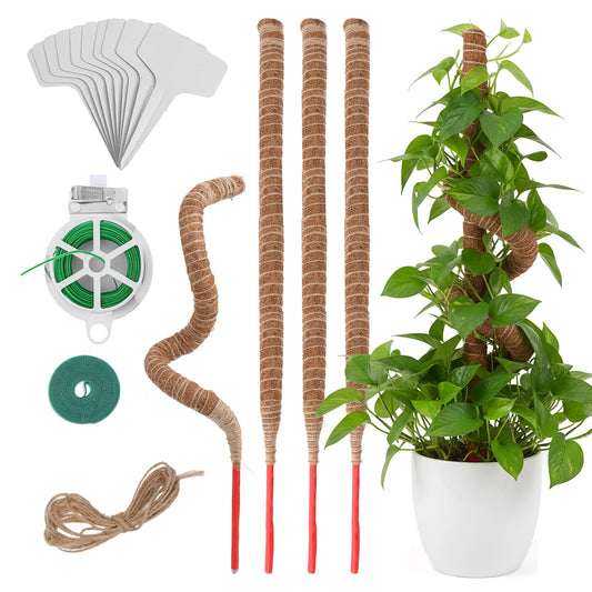 Afcabakila 4 Pcs Bendable Moss Pole for Monstera Plant Support, 24” Natural Handmade Coir Pole Stick for Climbing Plants Indoor Plant Stakes Real Moss Poles for Potted Plants to Grow Upwards