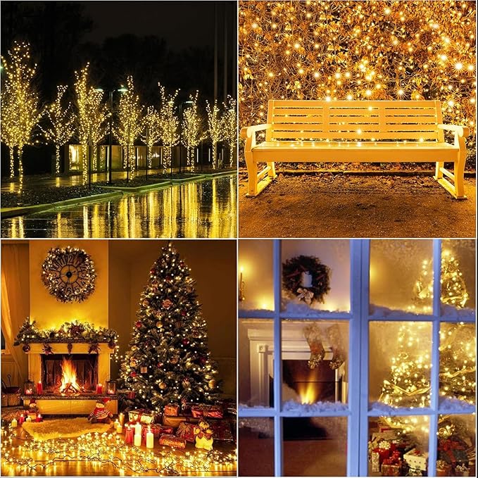 LAMPHOME 165ft Christmas Decorative Mini Lights, 500 LED Transparent Wire Fairy Starry String Light Plug in, 16Lighting Modes for Indoor Outdoor Xmas Tree Wedding Party Decoration (Yellow)