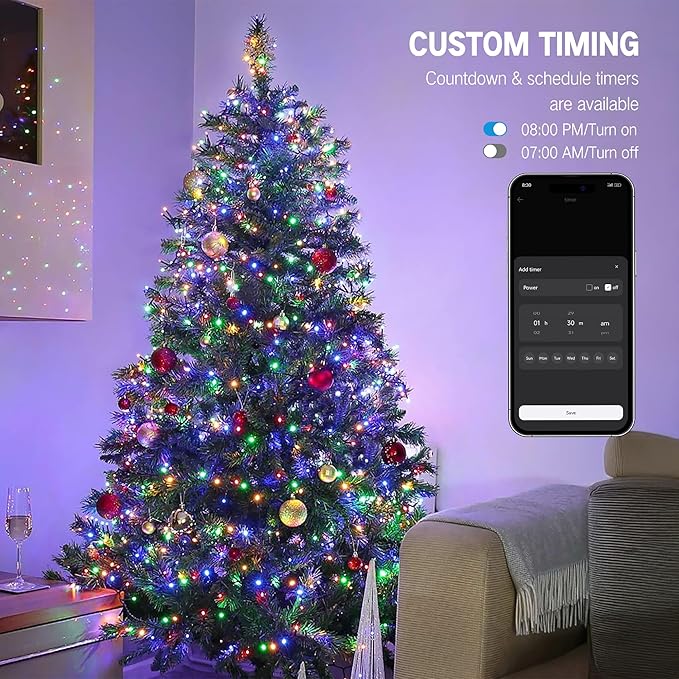Brizled Smart Christmas Lights, 98.4ft 300 LED Color Changing Christmas Tree Lights with APP/Voice Control, Warm White & Multicolor Xmas String Light Music Xmas Fairy Light for Indoor Outdoor Home