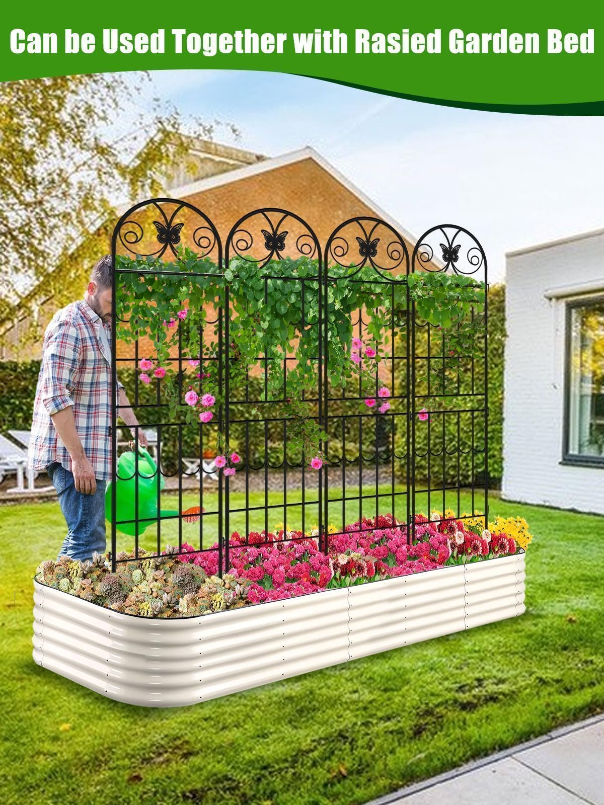 87”H Metal Garden Trellis for Climbing Plants Outdoor, Kalolary 4PCS Garden Fence Rustproof Vine Screen Trellis Frame Grow Support Decorative Outdoor Trellis for Fruits Vegetable Flowers Potted Plant