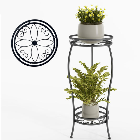 NUZZERO Plant Stand for Indoor Outdoor,Tall Black Metal Rustproof Stable Plant Stands,2 Tier 27.1 inch Multiple Corner Display Shelf Plant Rack Holder Rack Flower Pot Stand Heavy Duty Plant Shelf