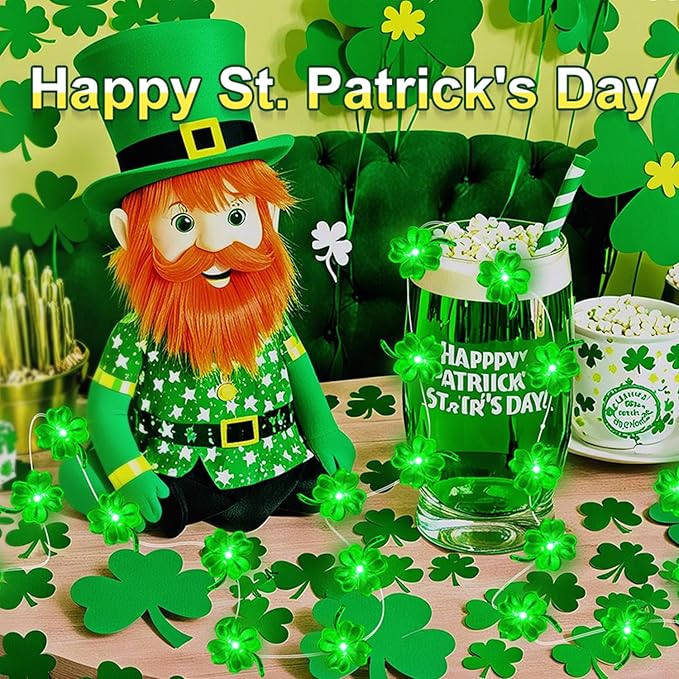 Aogist Super Bright 50LED Shamrock String Lights - 16ft St Patrick's Day 3D Clover Fairy Lights Battery Operated for Indoor/Outdoor Irish Party, Wedding, Holiday Green Decor - 1 Pack