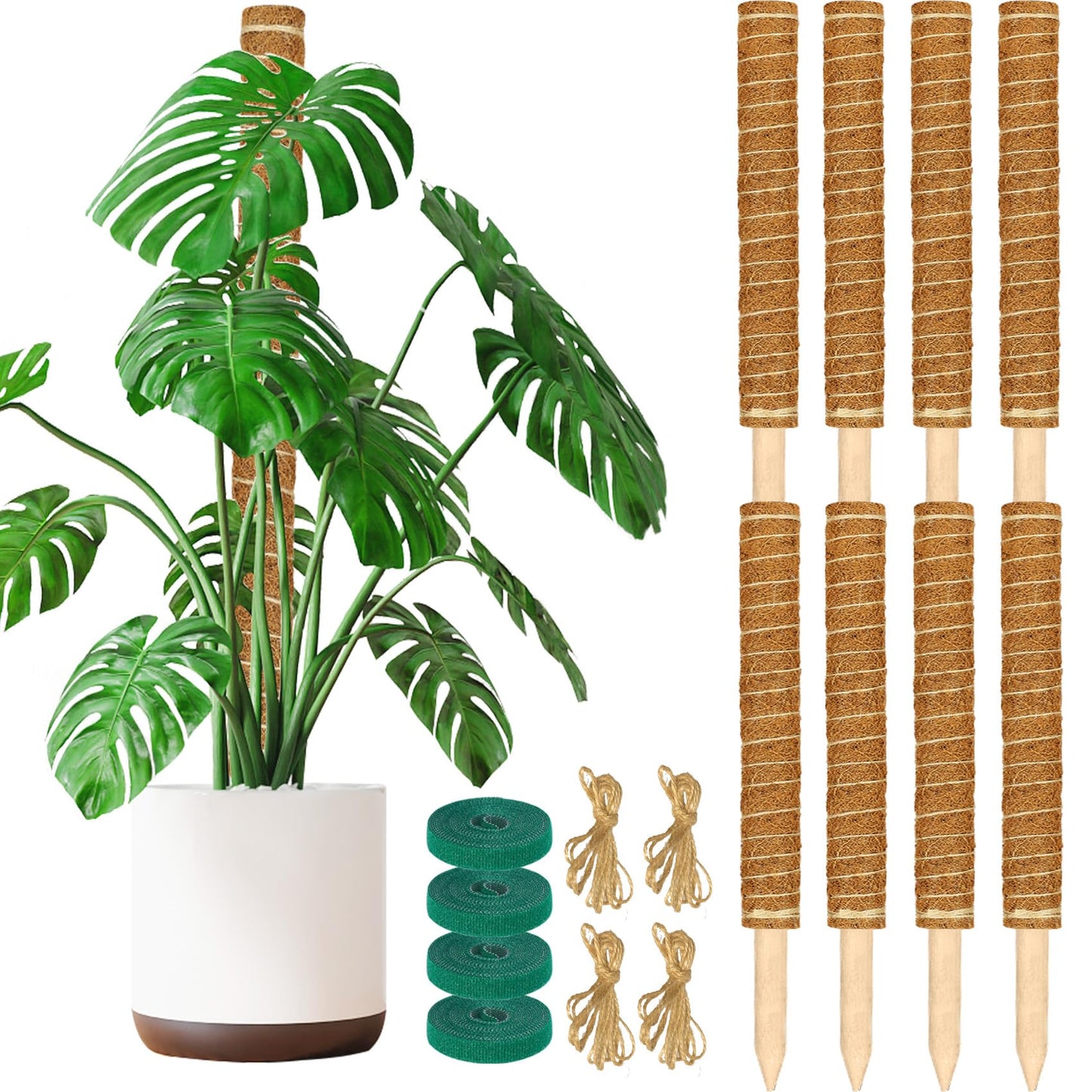 ALENEY Moss Pole, 8 Pack 23.6inch Stackable Moss Poles for Plants Monstera Plant Support, Coir Totem Pole Tall Moss Pole for Climbing Plants, Sphagnum, Indoor Potted Plants