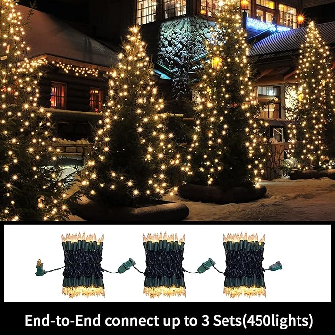 LAMPHOME Warm White Christmas String Lights 300 Count 63.8ft (2 Pack of 150L), Incandescent Mini Lights, Waterproof Outdoor Indoor Clear Christmas Lights for Xmas Tree Garland Holiday Decor