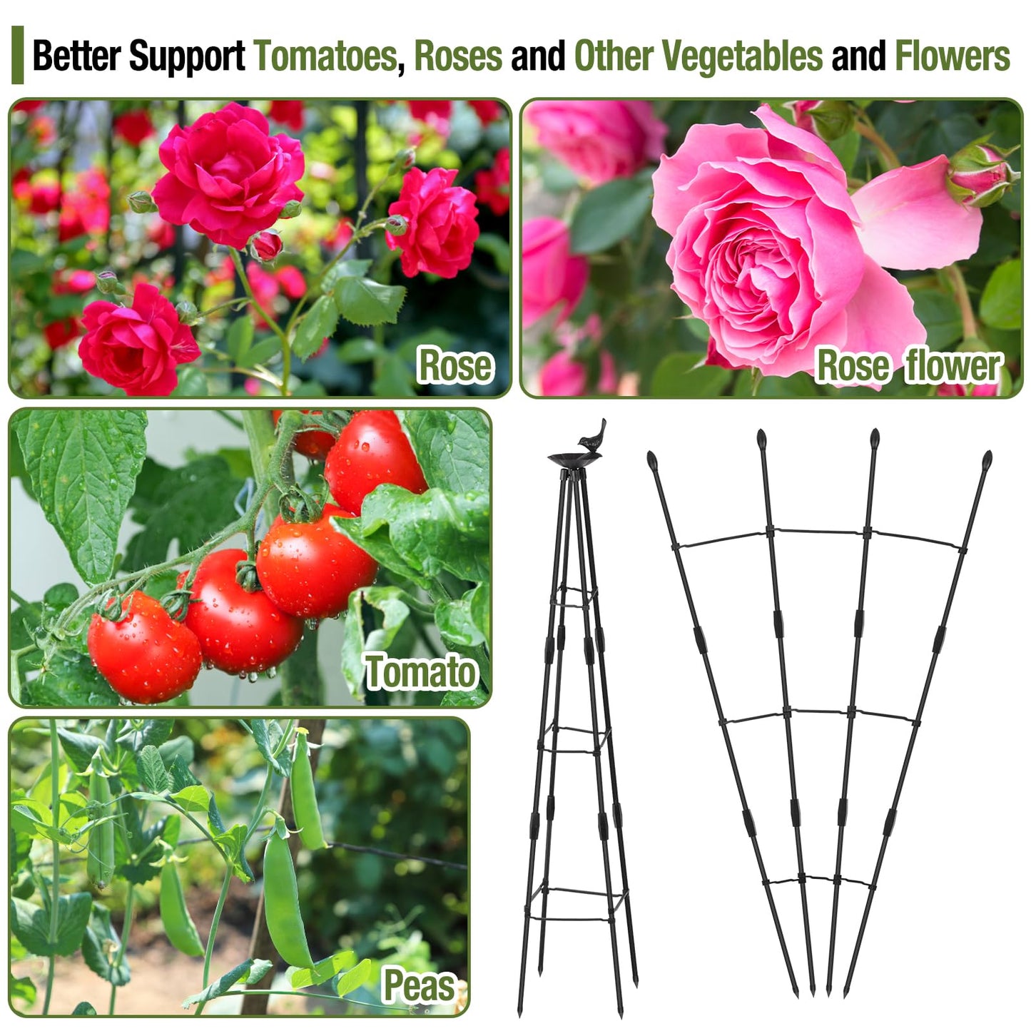 Yeghujar 4Ft Garden Trellis for Climbing Plants Outdoor, 2Packs Trellis for Monstera Plants Indoor Large, Tower Obelisk & Fan-Shaped Plant Support Garden Trellis for Potted Flowers, Tomatoes, Vines