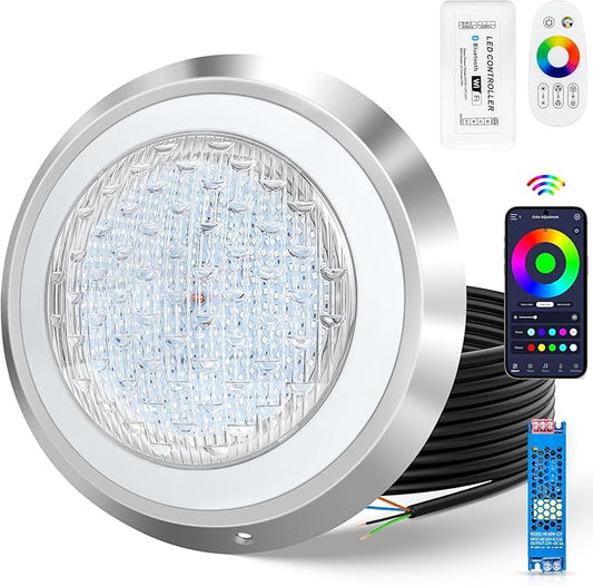 10 Inch Led Pool Lights for Inground Pool, 16 Million RGB Multicolor 12V DC Inground Pool Light, App & Remote Controller, 50 feet Cord,304 Stainless Steel,IP68, Perfect for Pool Parties, Pesorts