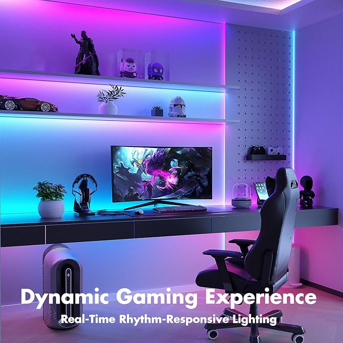 Led Lights for Bedroom 100FT Smart IC+RGB, Music Sync Color Changing Strip Lights, 24Key Remote+App Control Light Strip for BedHead,Underbed,Ceiling,Background Wall(2Rolls of 50FT)