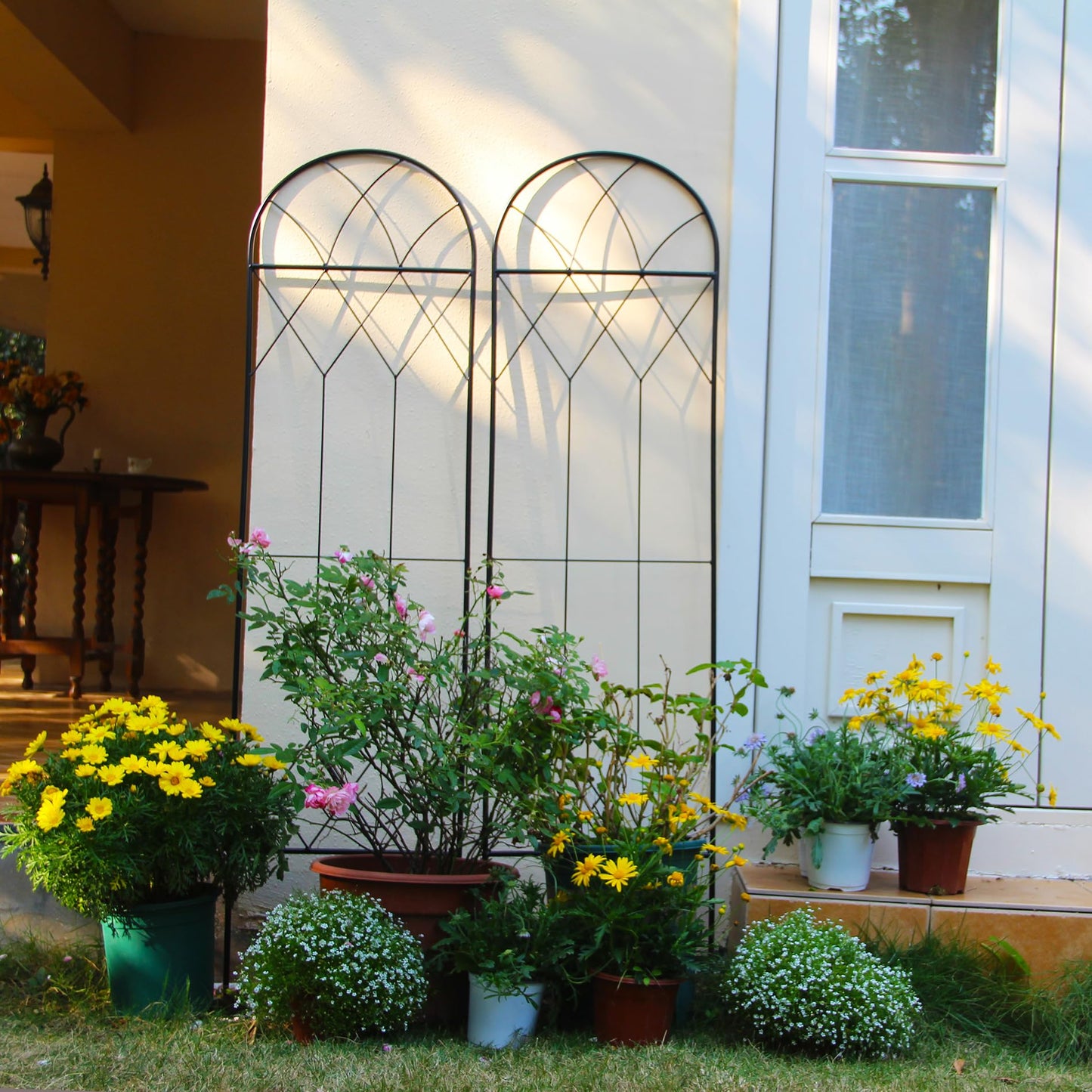 SCENDOR Garden Trellis for Climbing Plants Outdoor 2 Pack 59" H x 15.9" W Unique Design Metal Trellis for Cucumber, Tomatoes, Vines, Flower Beds, Roses - Rust Proof Iron