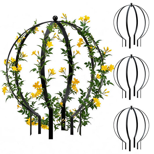 HEYTIMI 2 PCS Metal Garden Round Trellis for Climbing Plants, Large Black Powder Coated Obelisk for Roses, Vines, Flowers, Patio Doorway Garden Decor Indoor Outdoor, Easy Assembly (18.5" x 15'')