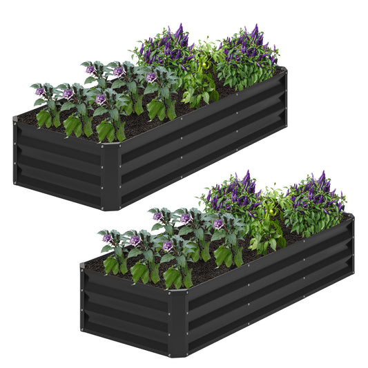 Nedenyou 2PCS 6x2x1FT Galvanized Raised Garden Bed,Planter Raised Beds-Metal Garden Box,Large Plant for Outdoor Planting, Vegetables Bed，Flower,herb-Black
