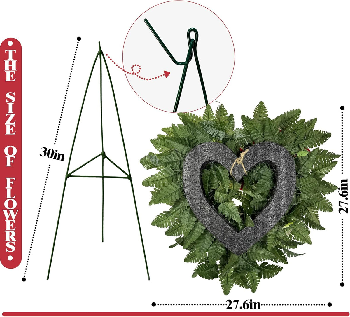 MUVIC Cemetery Flower Wreath - Elegant Heart-Shaped Memorial Floral Arrangement | 27-Inch Pink Hibiscus, Rose, Carnation, Daisy