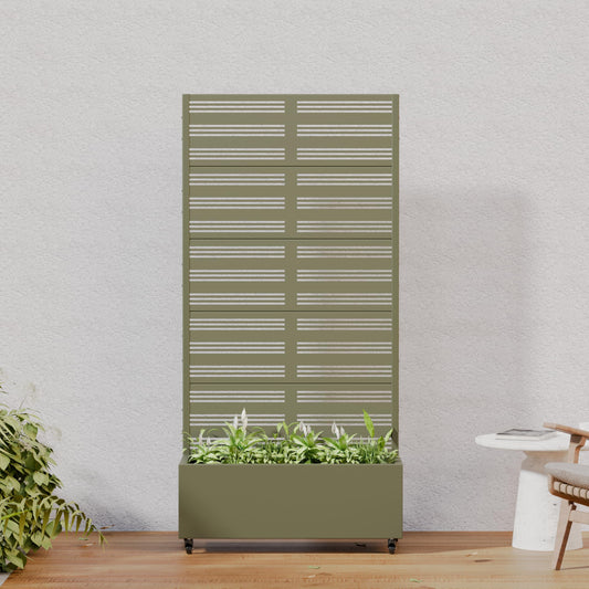 Casaphoria Metal Raised Garden Bed with Trellis and Wheels, 72"x35"x16" Planter Box for Climbing Plants, Vegetables & Vines, Features Drainage Holes and Privacy Screen, Grey-Harold