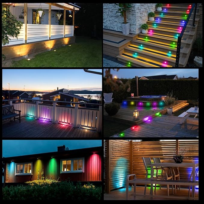 FVTLED Recessed LED Deck Lights Kit, Φ1.77 Low Voltage WiFi Pixel RGBW+IC Deck Lighting Work with Alexa/Google Home, IP67 Waterproof Outdoor Step Lights DC12V for Garden,Steps,Stair(50 Pack, Black)