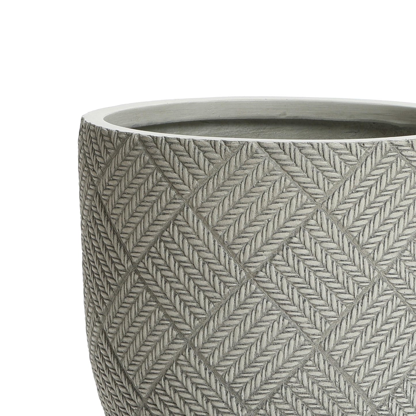 LuxenHome 17.5-Inch Dia Round Concrete Planters, Large Outdoor Indoor Decorative Plant Pots with Drainage Holes and Rubber Plug, Modern Gray Glen Woven Pattern Flower Pot Planter for Home Garden Patio