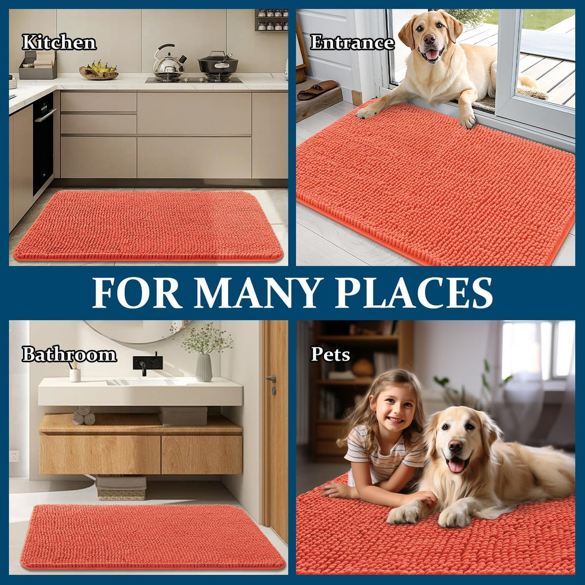 OLANLY Dog Door Mat - Absorbent Non-Slip Chenille Mat for Muddy Paws | 35x24 Coral Indoor Carpet