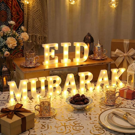 10 Pcs Eid Mubarak Decorations LED Letter Sign Lights Battery Powered Light up Home Table Decor for Table Wall Hanging Decoration for Party Favors Gift