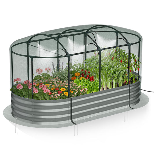 Lineware Raised Garden Bed with Self-Watering System, 6x3x1 ft Elevated Planter Boxes Outdoor with Mesh Cover, Oval Galvanized Raised Beds for Gardening,Vegetables,Flowers, Backyard, Patio
