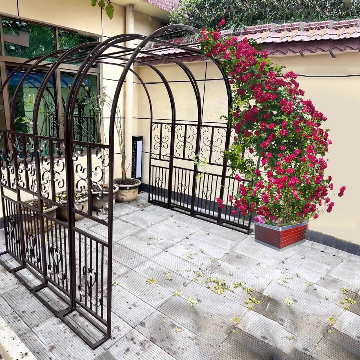 Hltzyzbl Garden Trellis Arbor Metal Arch Heavy Duty Roses Outdoor Arbour for Various Climbing Plant Easy-to-Assemble Stable W8.5ft X H7.5ft, W9.8ft X H7.5ft, W11ft X H7.5ft(White,W(8.5ft))