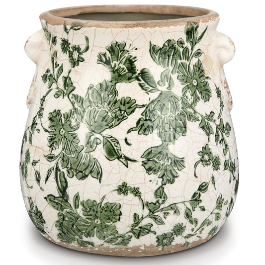 Ninehaoou Ceramic Green Scroll Planter 6.5 Inch Chinoiserie Floral Vase with Drainage Holes Vintage Flower Vase Flower Pot Rustic Ceramic Pots for Indoor Plants Flowers Garden Home Bookshelf Decor
