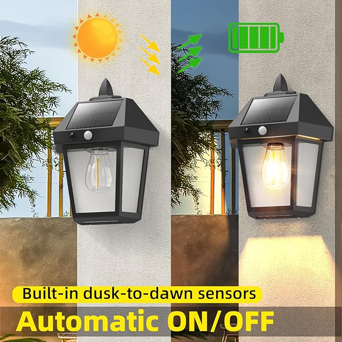 DERAYSION 4 Pack Solar Wall Lanterns,9 Inch Solar Porch Light with Motion Sensor, 3 Mode Adjustable Brightness Waterproof Outdoor Wall Lights for Porch Door Patio Fence Garage