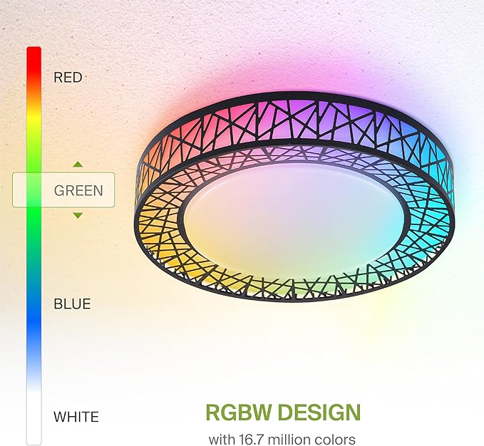 ASD 16 Inch Smart RGBW Flush Mount Ceiling Light with Remote - Matte Black 28W 120V 2700-6500K Dimmable Ceiling Light Fixture, WiFi App Control RGB Lights, Alexa & Google Assistant - ETL, 4 Pack