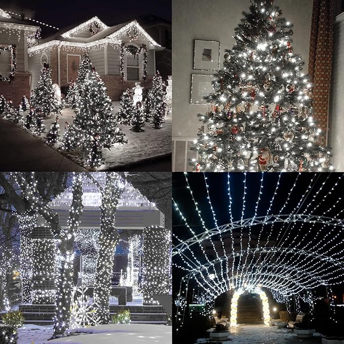 LAMPHOME White Christmas Mini Lights, 32.5FT 100 LED Clear Bulbs String Lights with 16 Light Modes, Fairy Lights Plug in for Outdoor Xmas Trees Garland Wreath Holiday Decorations