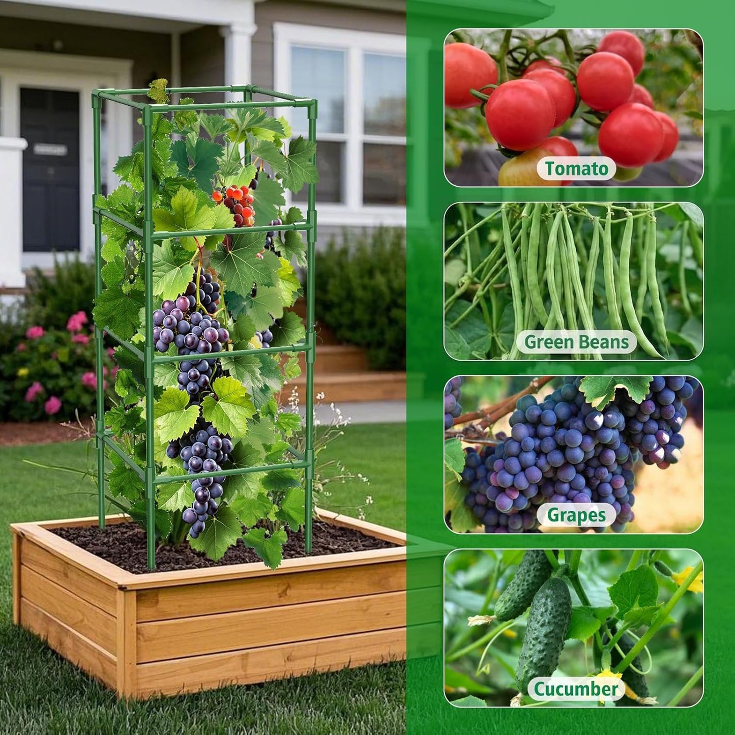 SHCCPPJ 3 Pack Tomato Cages, 42 Inch Heavy Duty Square Tomato Cage for Raised Garden Bed, Rust-Proof Sturdy Tall Tomato Trellis Supports for Climbing Plants Outdoor with Clips Wire