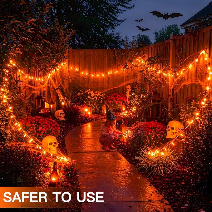 suddus Orange String Lights Outdoor with Remote, 33ft 100 LED Connectable Waterproof Halloween Lights Plug in, Dimmable Clear Wire Fairy Lights for Fall,Thanksgiving, Party, Garden, Porch, Dorm Decor