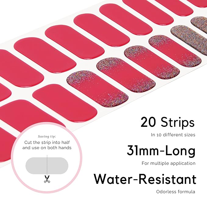 NAILOG Semi Cured Gel Nail Strips (20 Extra Long Polish Stickers/Wraps) │ Glossy & Long Lasting Soft Gel Finishing (Chance)