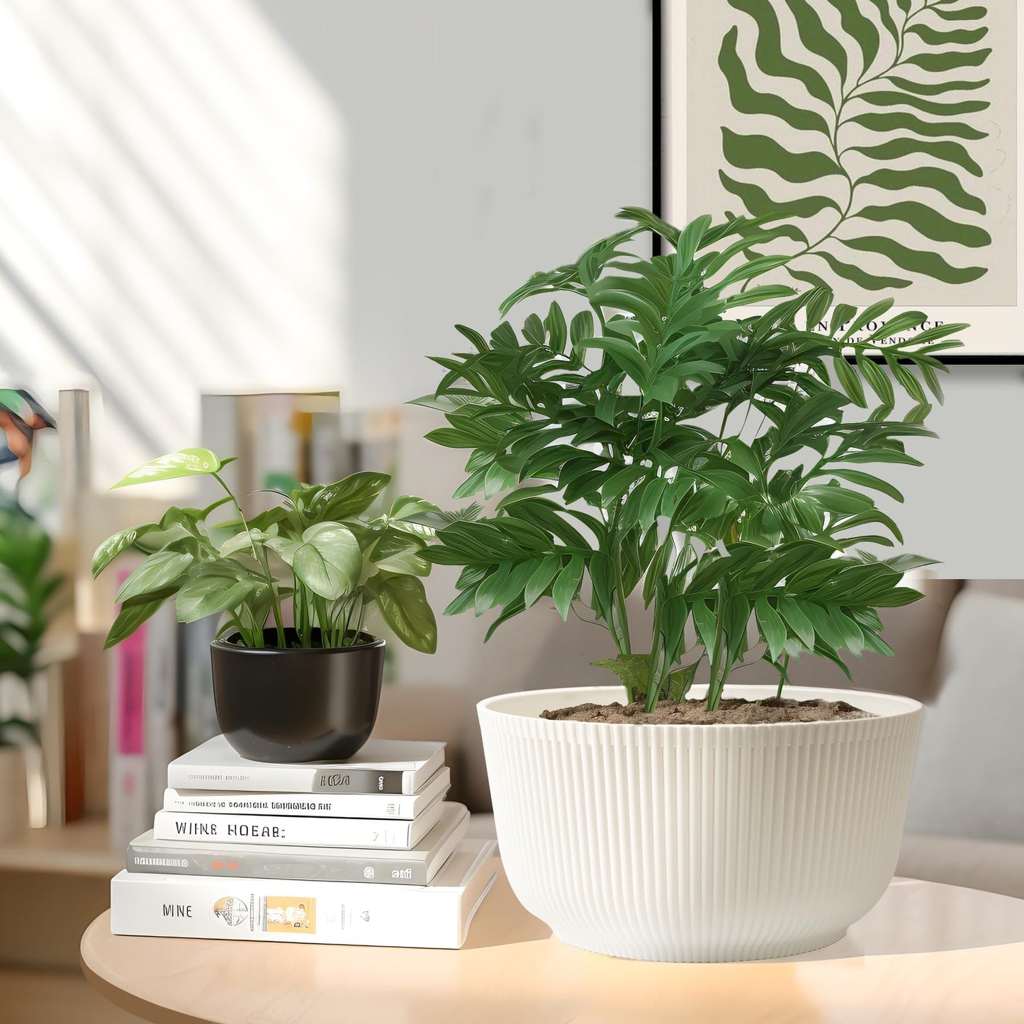 T4U 8 Inch Self Watering Pots for Indoor Plants, 2 Pack Plant Pots, Durable Plastic Self Watering Planter for Indoor Plants (2 Pack, 8", White)