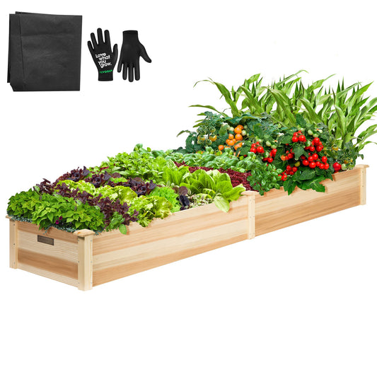 VIVOSUN 8×2Ft Wooden Raised Garden Bed, 97 x 25 x 11 Inches, Outdoor Wood Planter Box with Gloves and a Liner for Garden, Patio, Balcony, Backyard and Outdoors