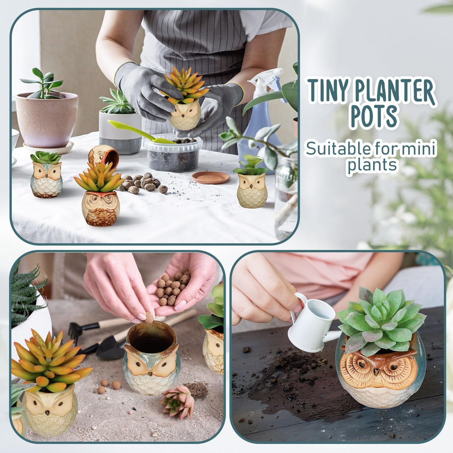 Nitial 24 Pack Owl Succulent Plant Pots Mini Small Ceramic Pots with Drainage Hole Cute Planters for Plants, Plants Not Included, Home Office Desk Garden Gift Ideas, 2 Size