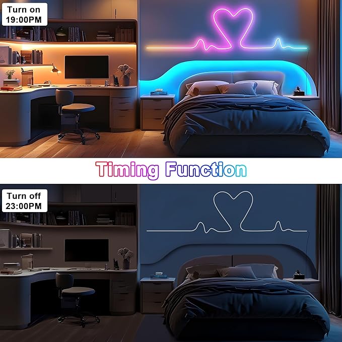 Cozylady 120Ft (60Ft * 2 Rolls) RGB LED Neon Rope Lights for Bedroom, 36m LED Strip Lamp with Double Sided Adhesive Tape, App/Remote Control DIY Lights Decorate The Outdoor and Indoor of Your Home