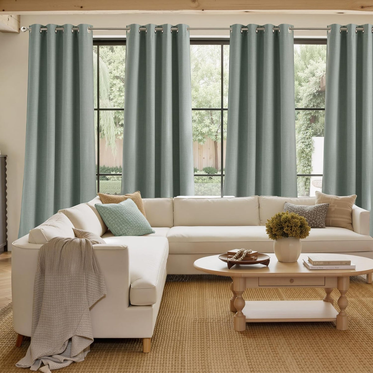 NICETOWN Sage Green Blackout Curtains - 63-Inch Faux Linen Privacy Panels for Living Room & Kitchen | 2 Grommet Top Panels