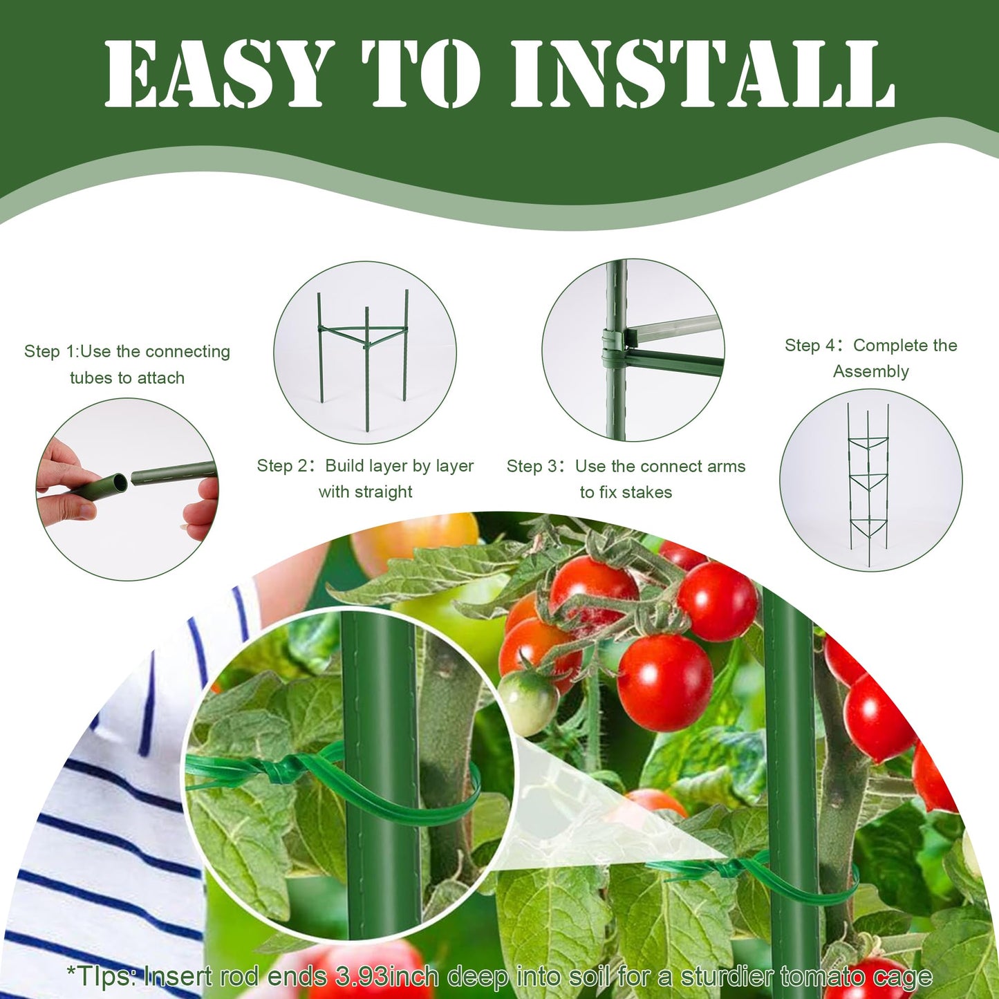 6Packs Tomato Cages, Tomato Trellis for Raised Garden Bed Adjustable Plant Support for Climbing Plants Outdoor Triangle or Square Stake Support for Tomatoes, Vine Climbing Plant(Up to High: 47.2'')