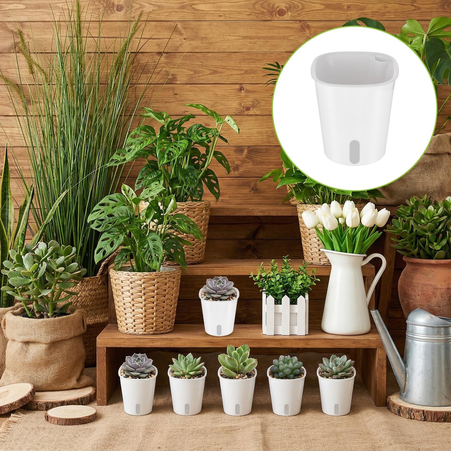 hidyuuoo 20 Pcs 3 Inch Self Watering Pots Self Watering Planters for Indoor Planters Plastic Garden Flower Pots with Level Indicator Vents