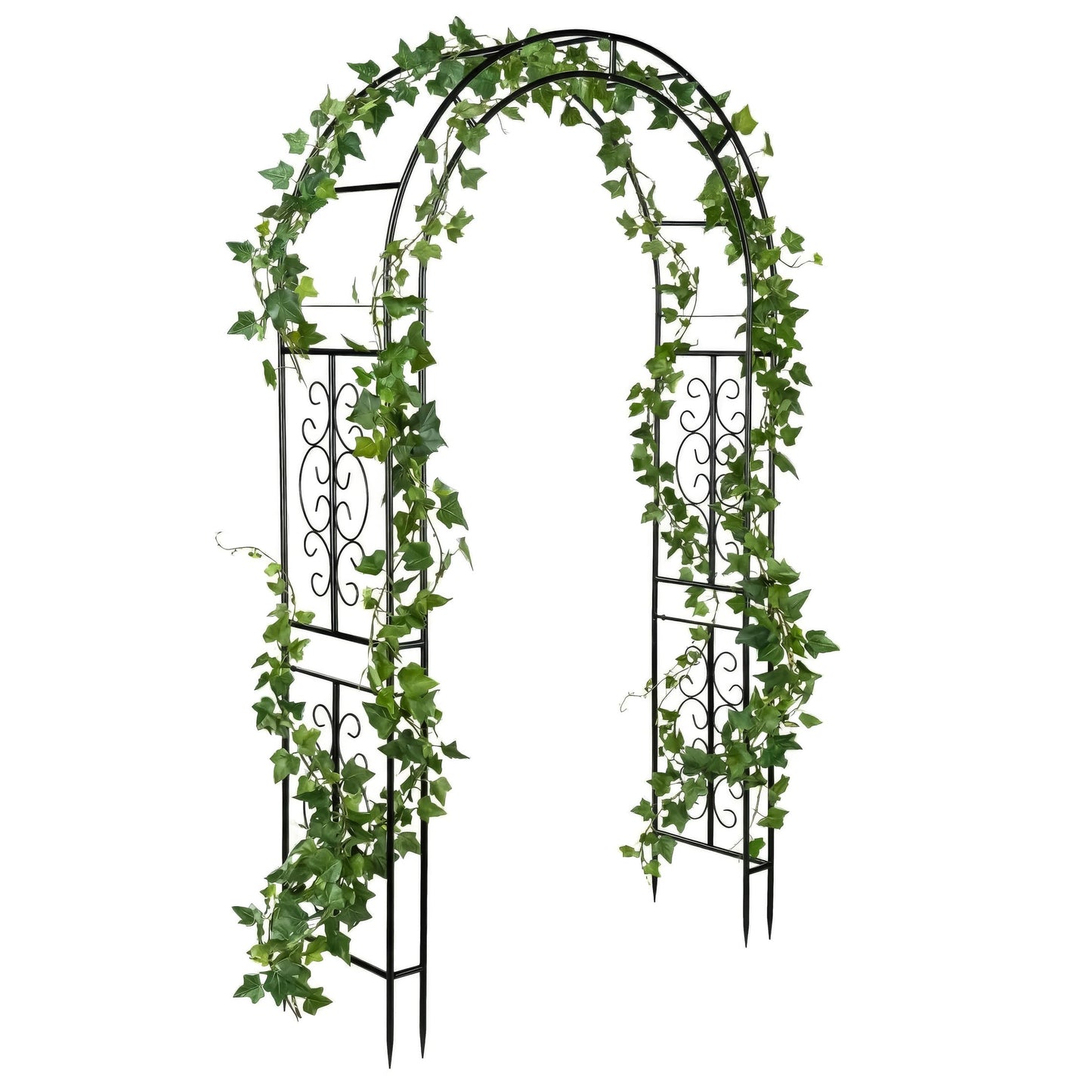 Plow & Hearth Arch Metal Outdoor Garden Arbor 7 Feet Tall Black Iron Trellis for Climbing Plants Outdoor, Wedding Party Arch, Outdoor Patio Decor