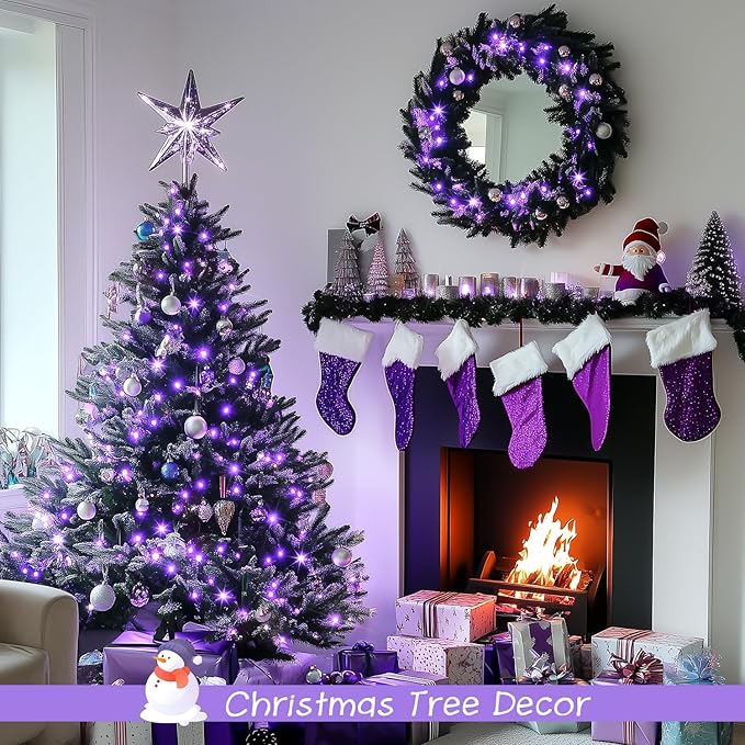 JMEXSUSS 2 Pack 100 LED Purple Christmas Lights Indoor, 33ft Clear Wire Purple String Lights Outdoor Waterproof, 8 Modes Connectable Christmas Tree Lights for Xmas Tree Yard Bedroom Porch Decorations