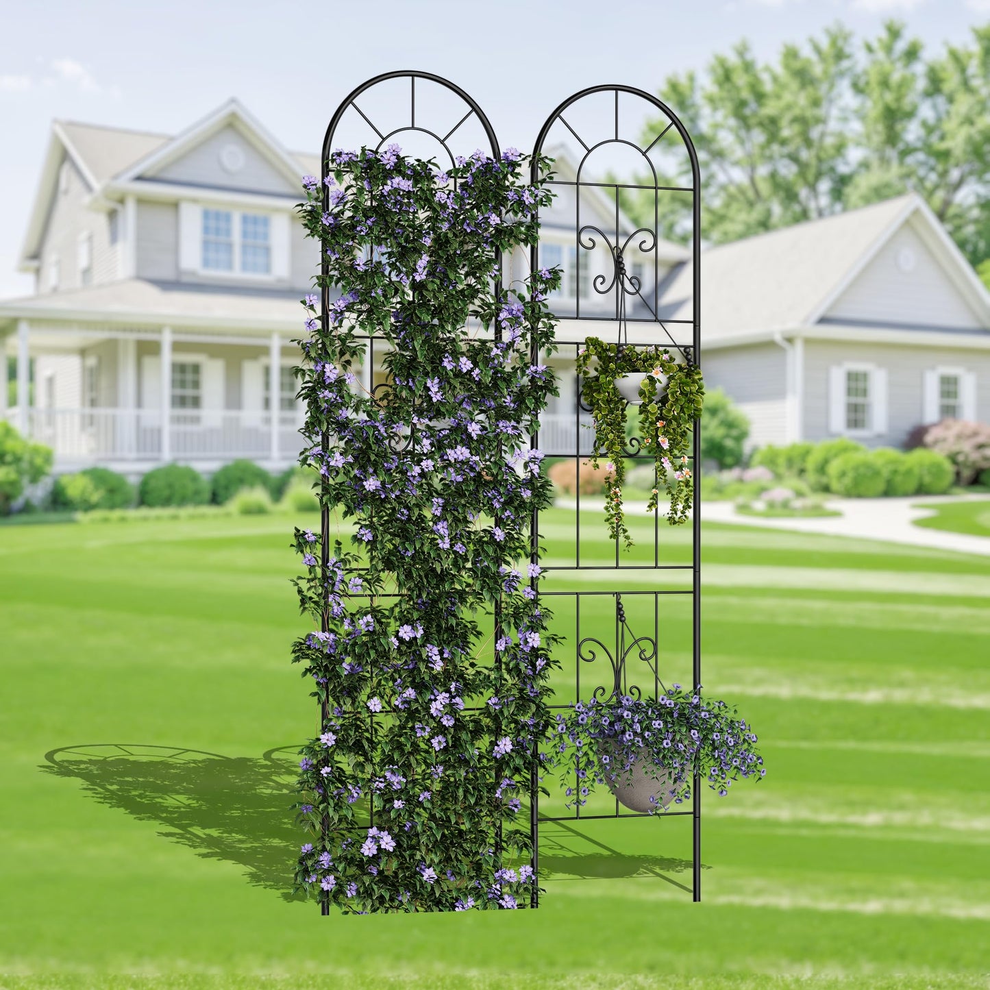 GarveeLife 2 Pack 55x11 in Black Metal Plant Trellis - Sturdy Rustproof Climbing Support for Roses, Vines & Vegetables - Indoor/Outdoor Garden Trellis for Pots, Houseplants & Patio Decor