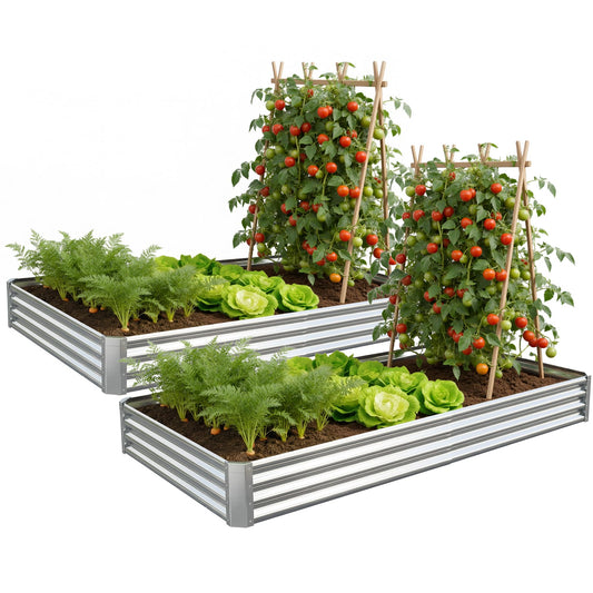 Anmiro Galvanized Raised Garden Bed,Outdoor Planter Box Metal Patio Kit Planting Bed for Vegetables Flowers Herb (Galvanized, 8x4x1ft-2p)