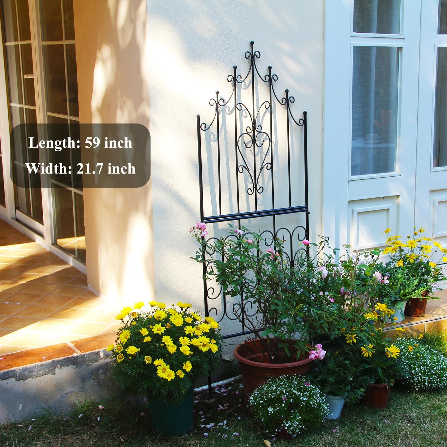 SCENDOR Garden Trellis 59" H x 21.6" W Iron Unique Design Metal Trellis Durable Construction Lattice Outdoor Roses Vine Ivy Clematis Trellises Climbing Plant Support Black Coating Black