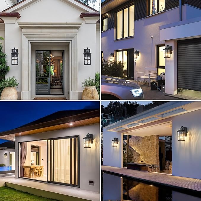 Porch Lights with GFCI Outlet with Remote,Dusk to Dawn Motion Sensor Outdoor Light, Upgraded 4 Lighting Modes Exterior Fixture Waterproof Outside Lights for House Patio Garage