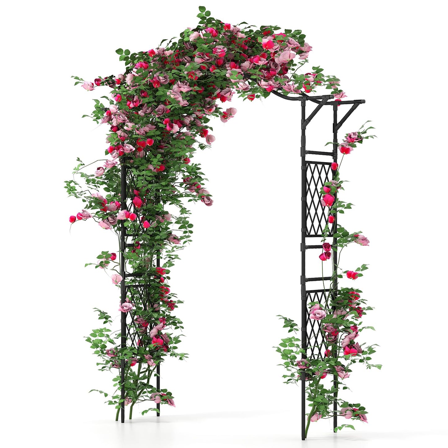 Giantex Garden Arch Trellis, 67''W x 83''H Metal Arbor with Corrugated PE-Coated Steel Tubes & Lattice Panels for Climbing Plants, Decorative Wedding Arch for Yard, Lawn, Party & Outdoor Events