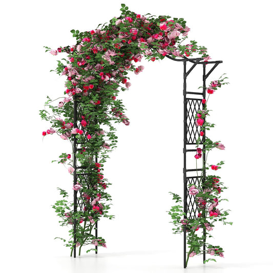 Giantex Garden Arch Trellis, 67''W x 83''H Metal Arbor with Corrugated PE-Coated Steel Tubes & Lattice Panels for Climbing Plants, Decorative Wedding Arch for Yard, Lawn, Party & Outdoor Events