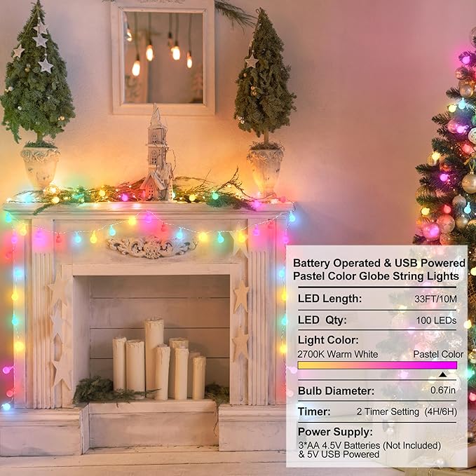 OMIKA 33 FT 100 LED Color Changing Battery Operated String Lights Waterproof, Warm White & Multicolor Fairy Lights USB Powered with Remote for Indoor Party Girls Bedroom Classroom Decor